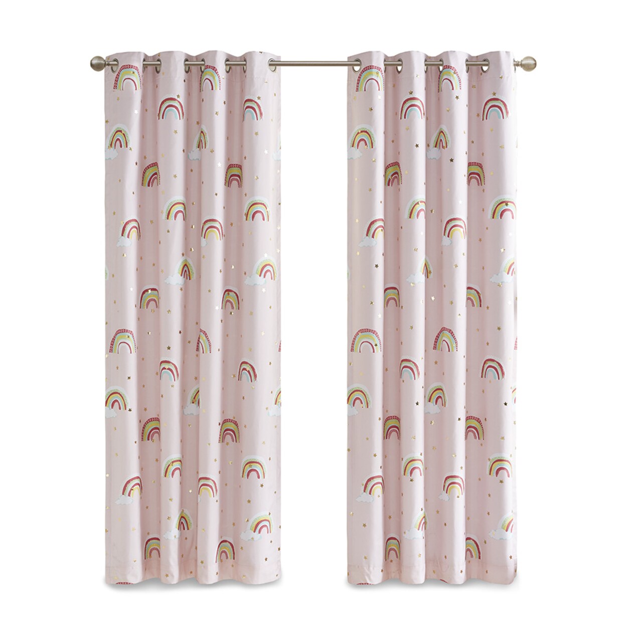 Gracie Mills Pink Rainbow Star Blackout Curtain Panel Grace-14204 84 Inch